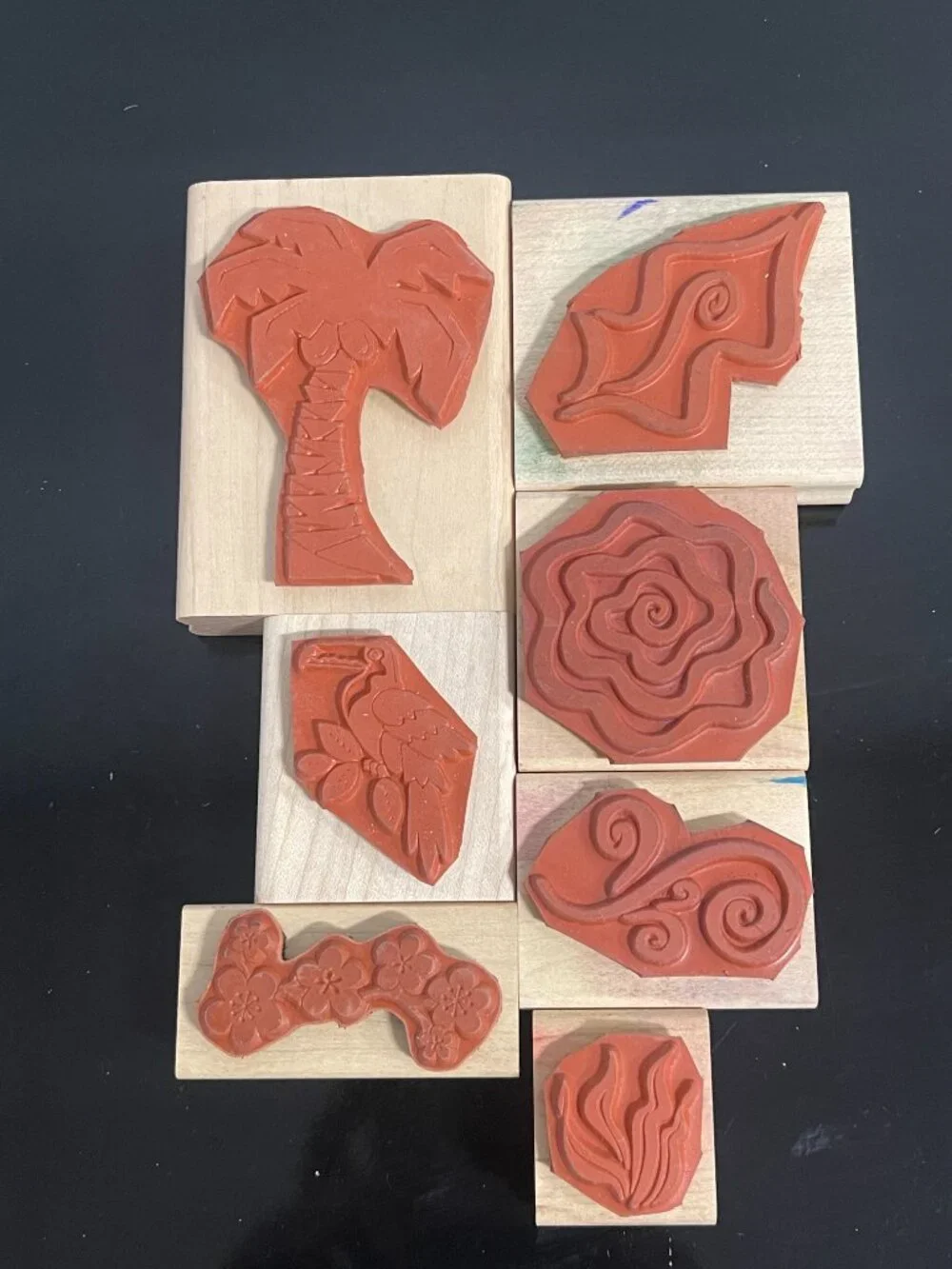 Vintage Stampin' Up Tropical Floral Rubber Stamp Lot 7 Pc